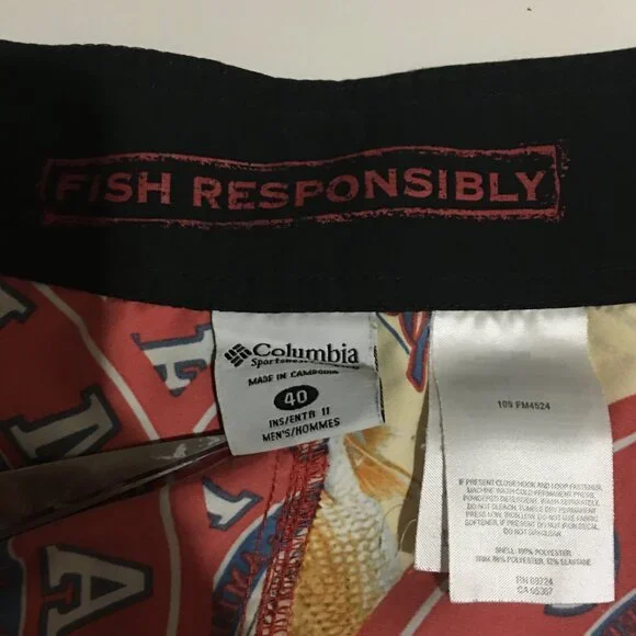 Columbia Men's Swim Trunks Board Shorts Size 40 Red Drum Ale Fish Responsibly - Picture 4 of 10